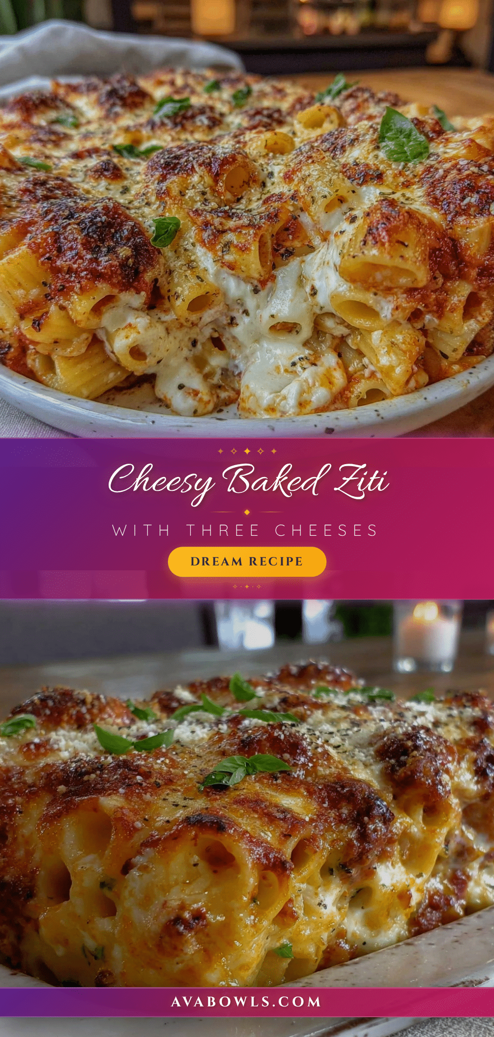 comforting baked ziti with three cheeses recipe