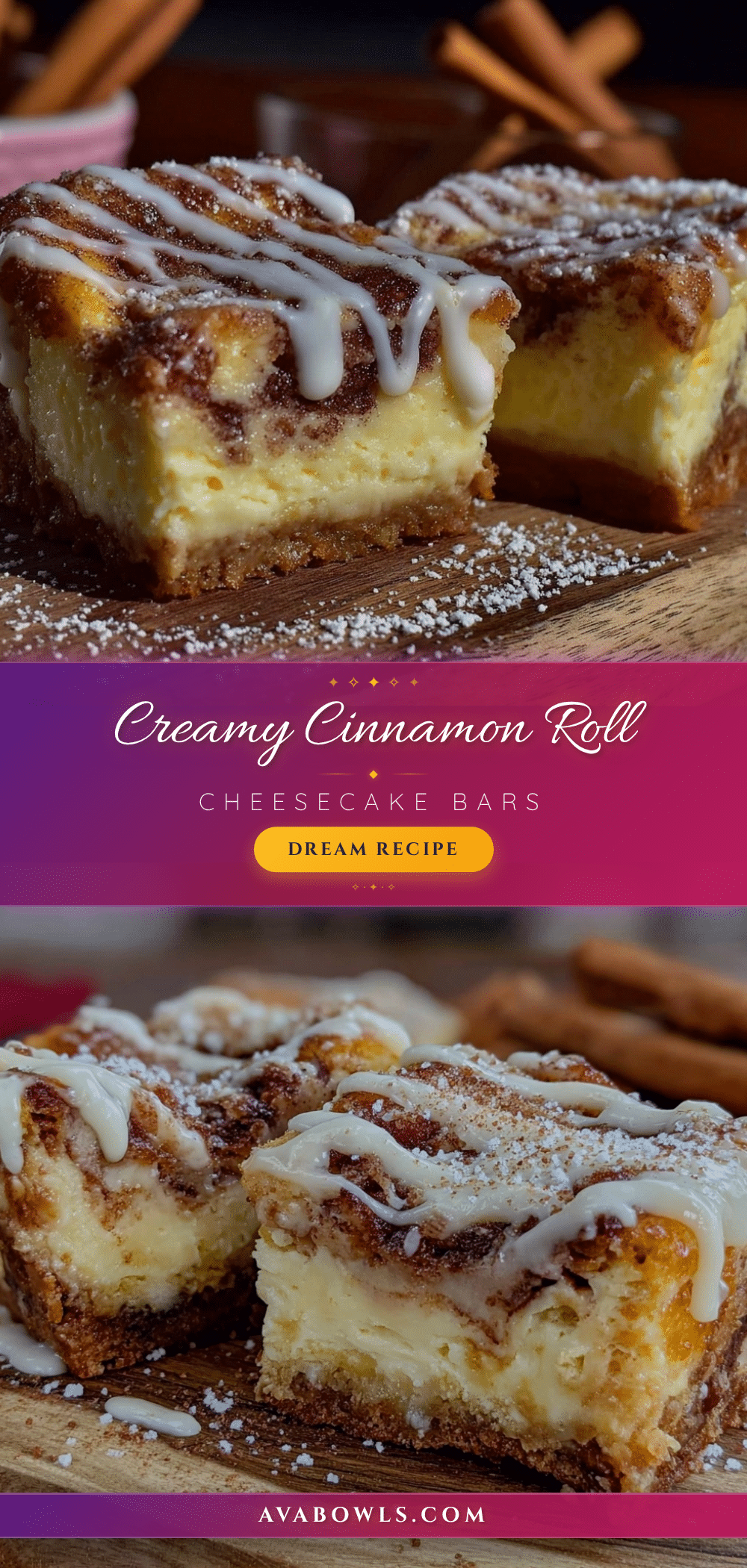 creamy cinnamon roll cheesecake bars recipe