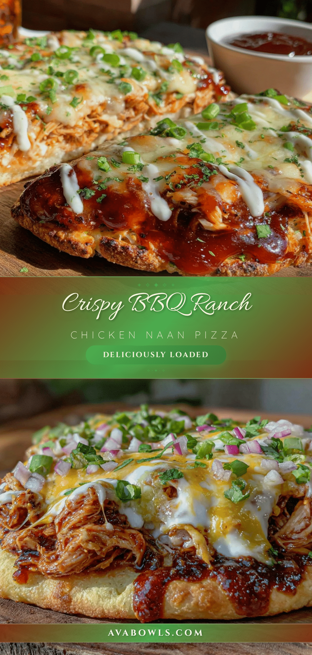 crispy BBQ ranch chicken pizza on naan bread recipe