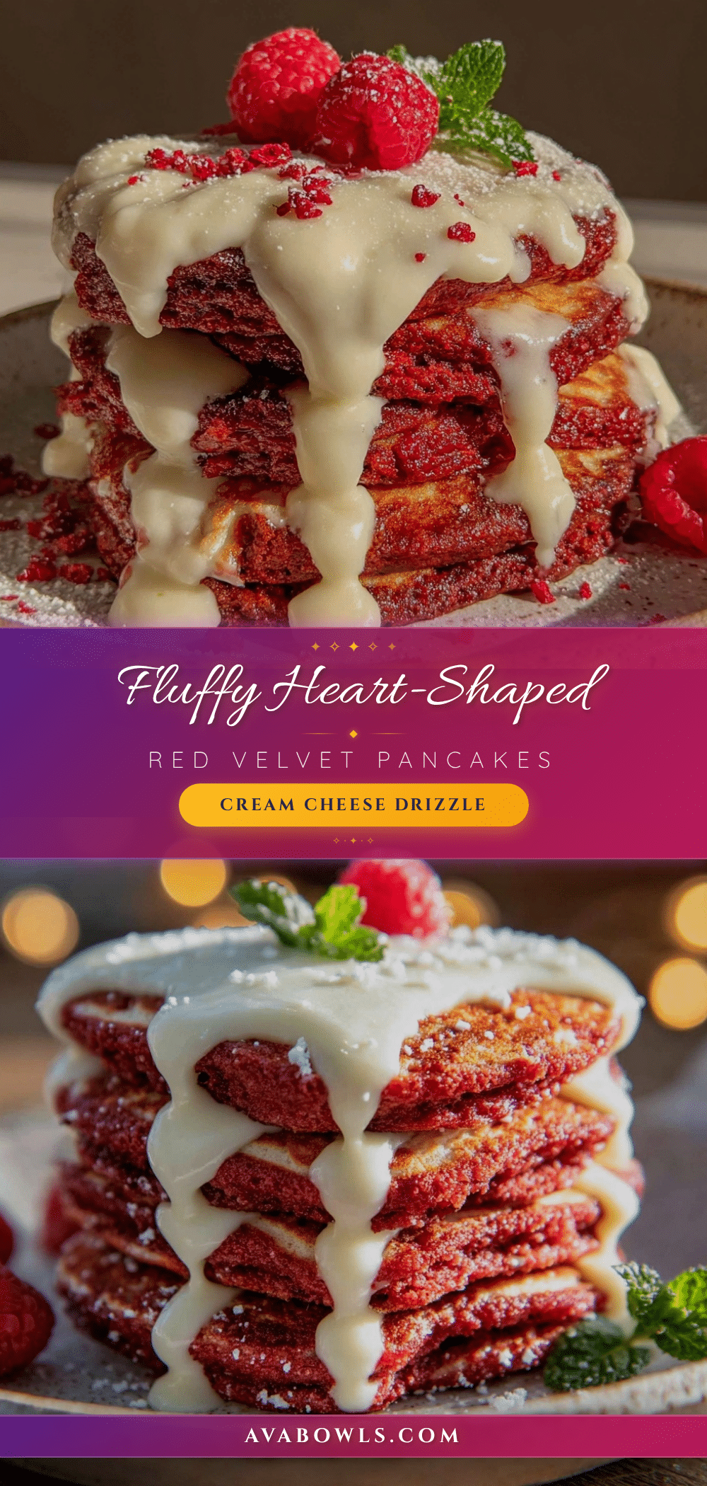 fluffy heart-shaped red velvet pancakes recipe