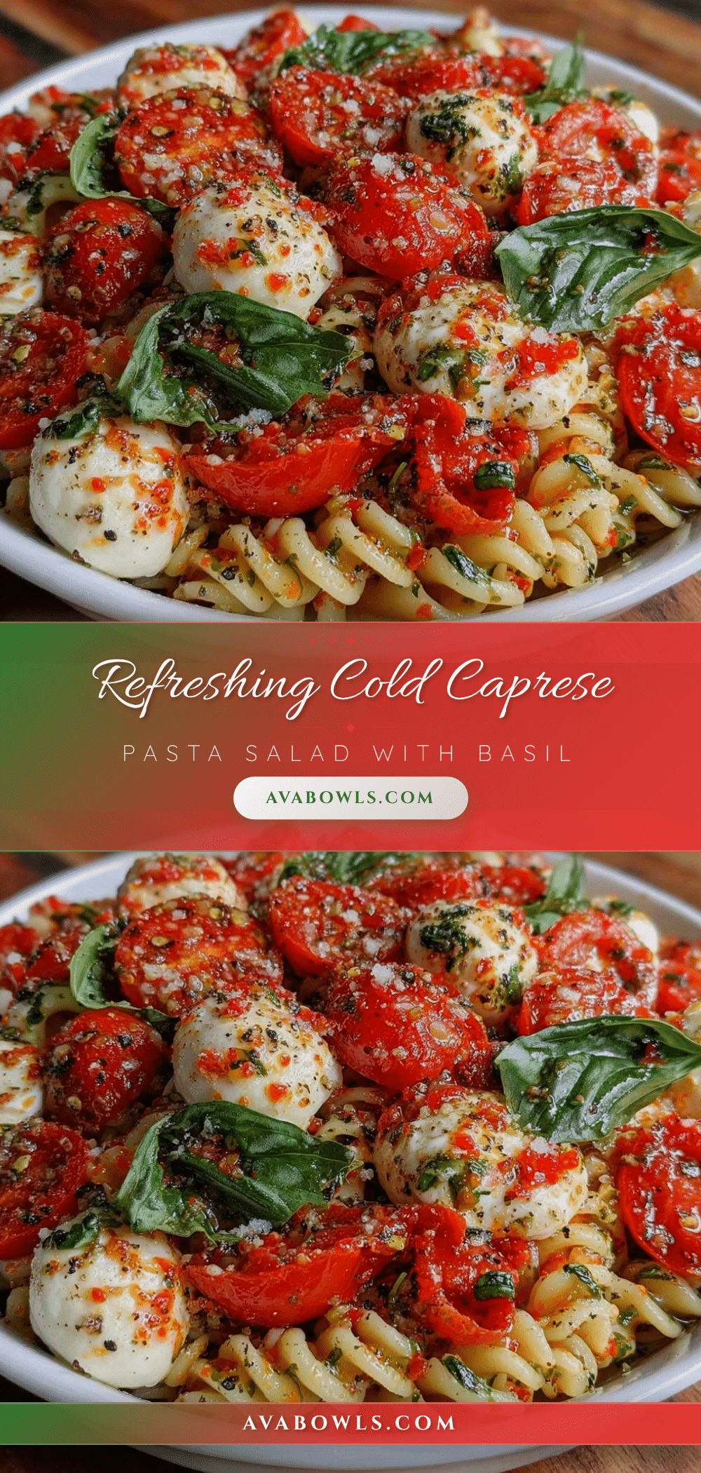fresh cold Caprese pasta salad with basil recipe