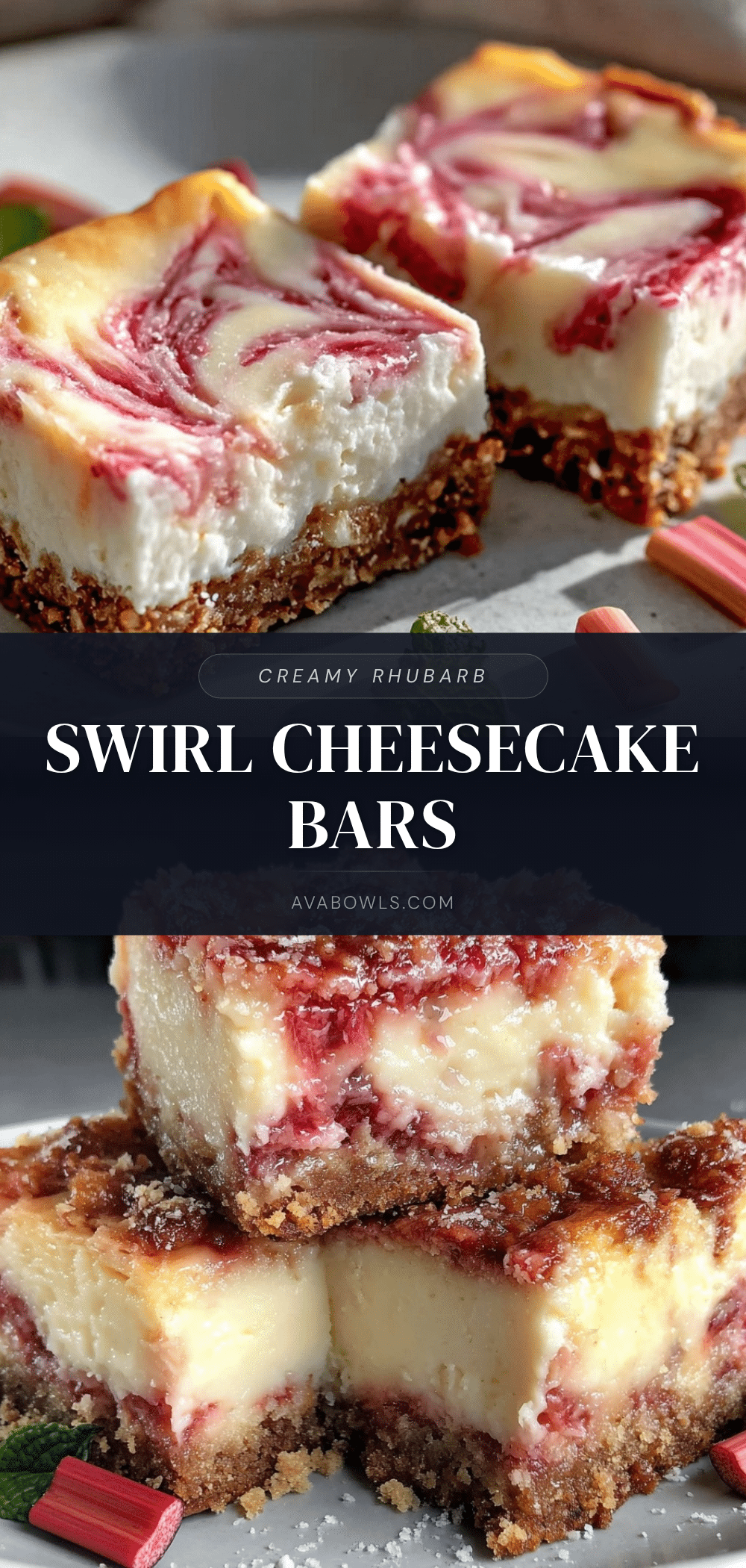 creamy rhubarb swirl cheesecake bars recipe