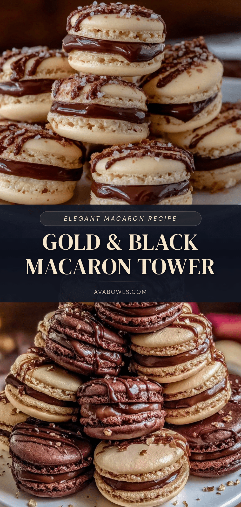 gold and black macaron tower recipe