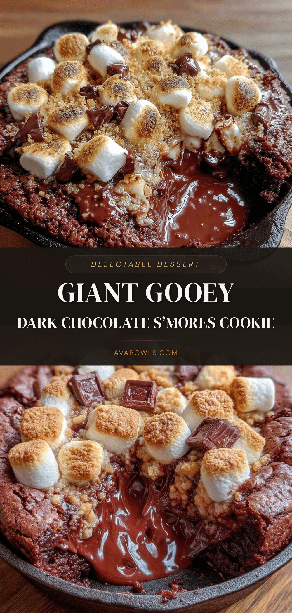 gooey giant dark chocolate s’mores skillet cookie recipe