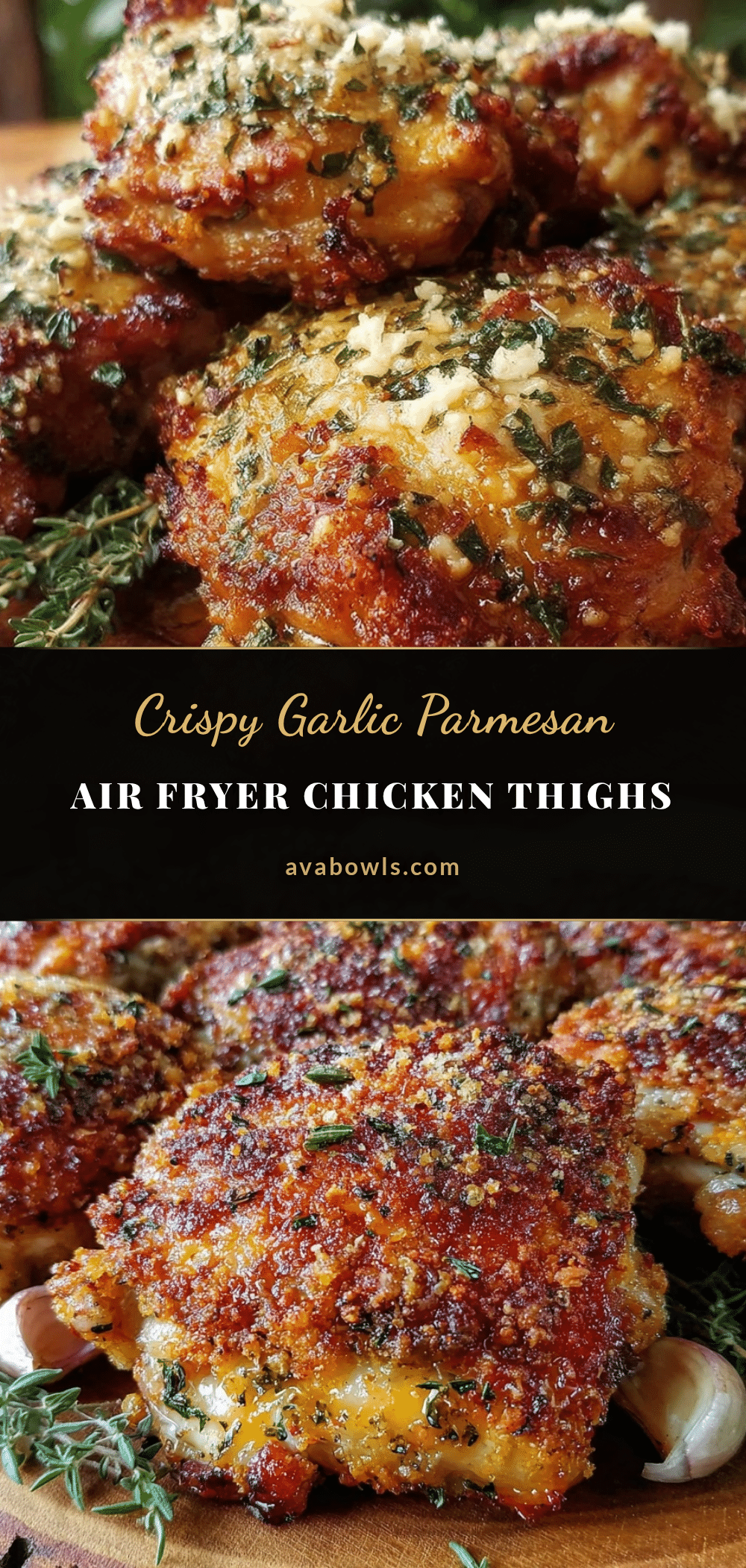 crispy garlic parmesan air fryer chicken thighs recipe