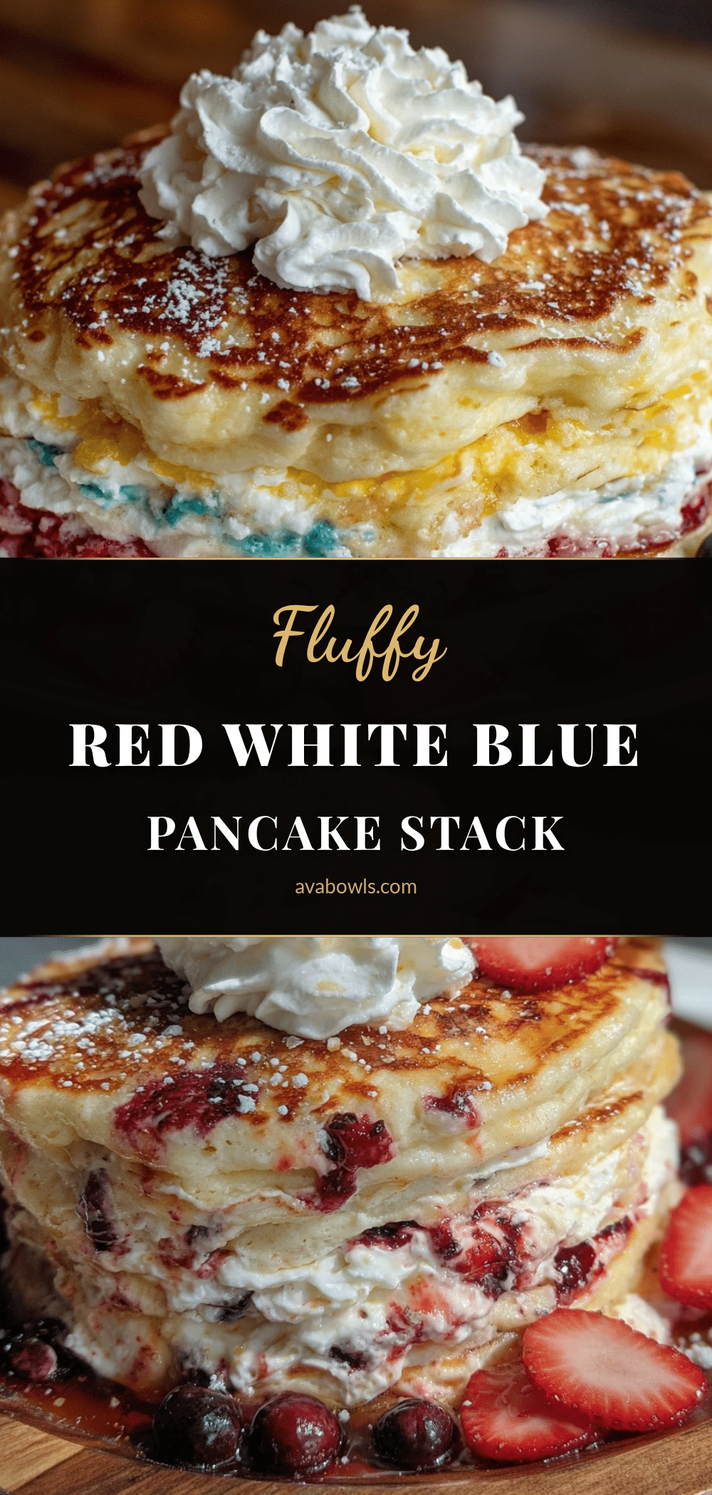 red white and blue pancake stack recipe