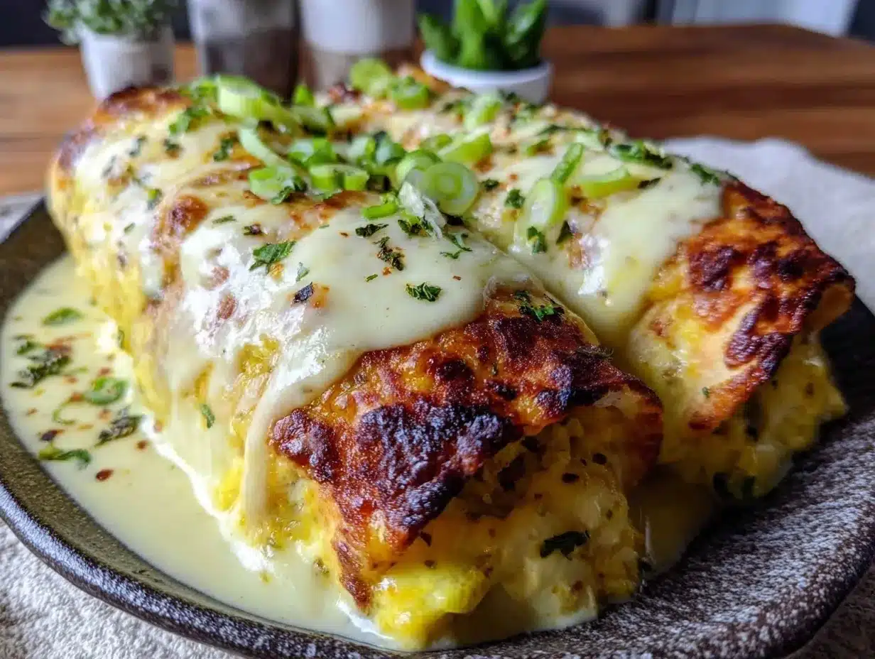 creamy hatch green chili chicken enchiladas preparation steps