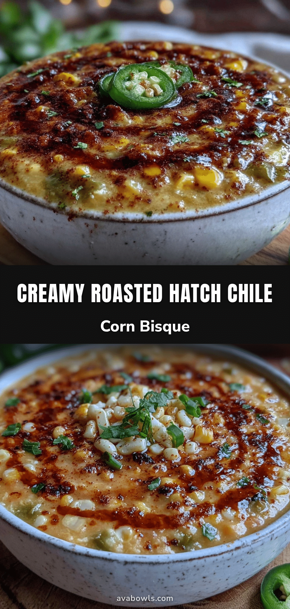 creamy roasted Hatch chile and corn bisque recipe