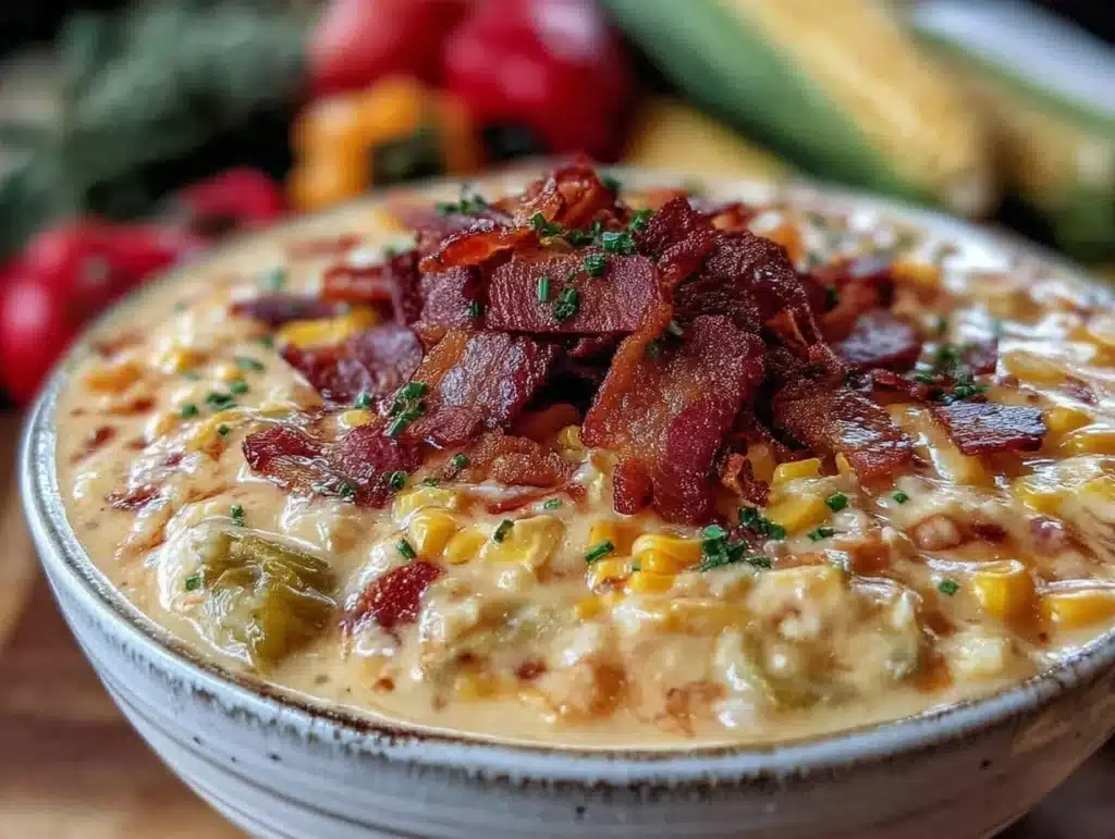 creamy roasted hatch green chili corn chowder - featured image