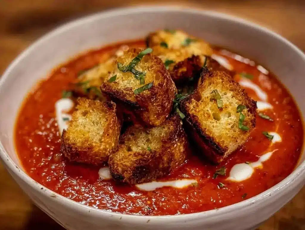creamy roasted tomato basil bisque - featured image