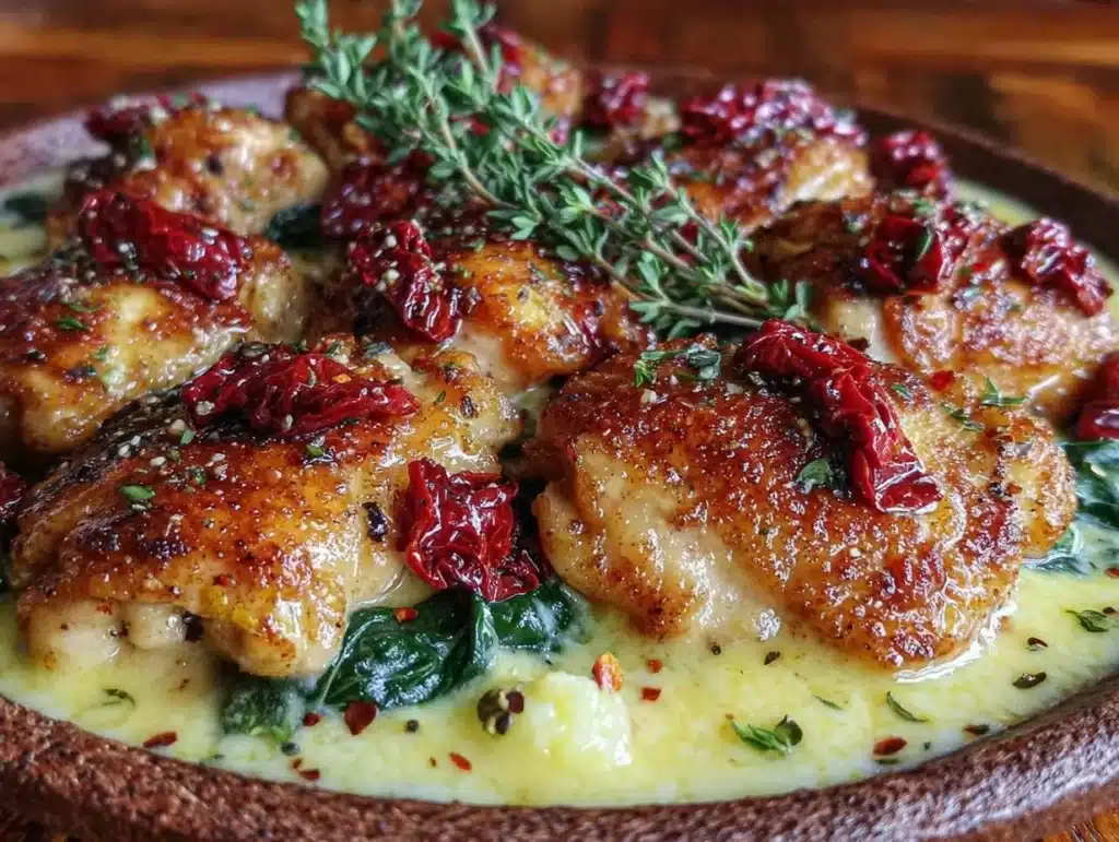 creamy tuscan chicken thighs - featured image