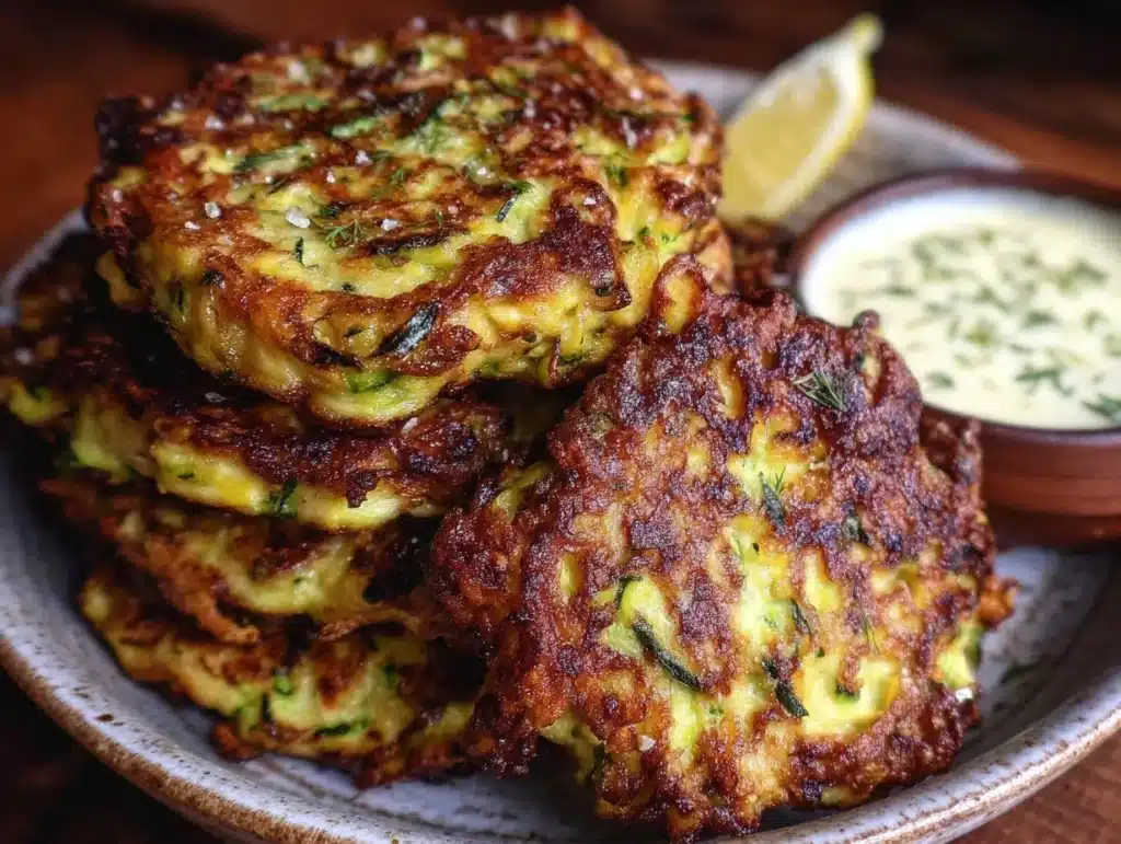 crispy parmesan zucchini fritters - featured image