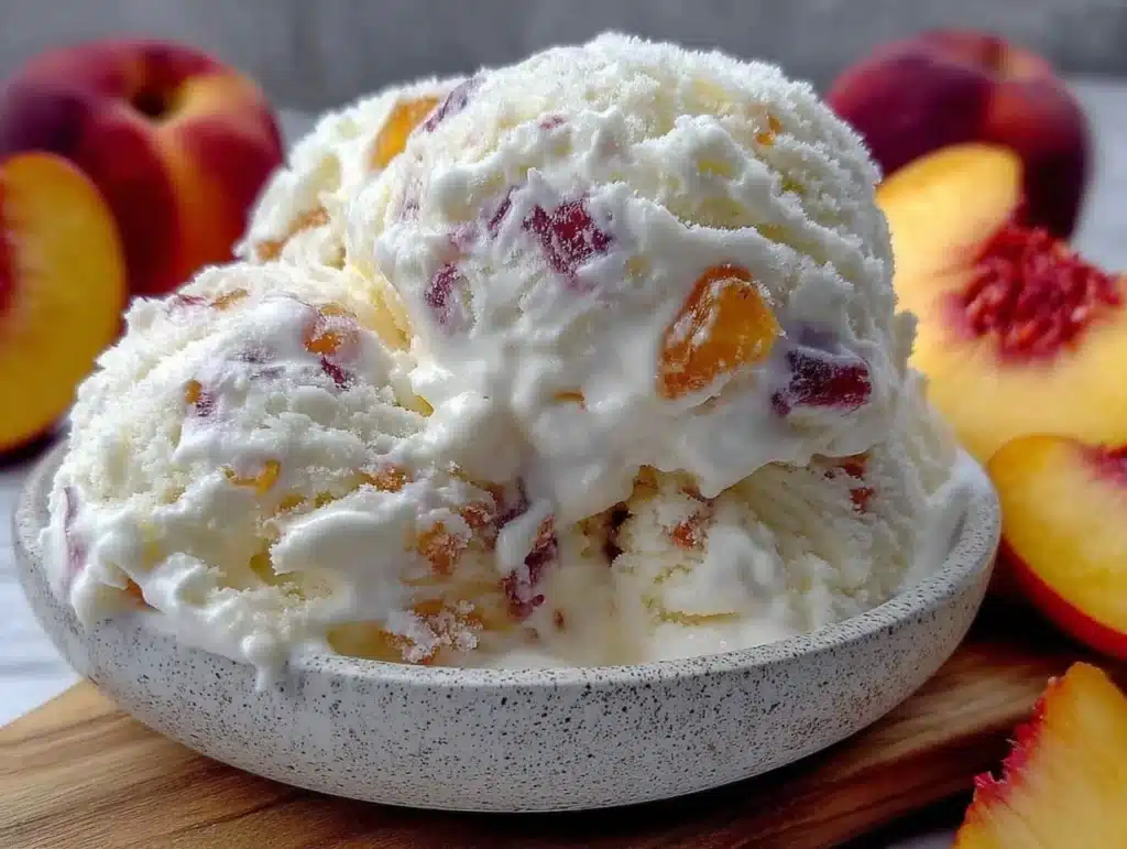 easy creamy no-churn peaches and cream ice cream - featured image