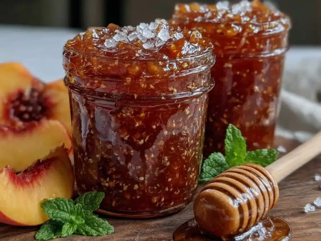 easy no cook fresh peach freezer jam - featured image