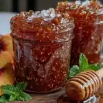 easy no cook fresh peach freezer jam - featured image