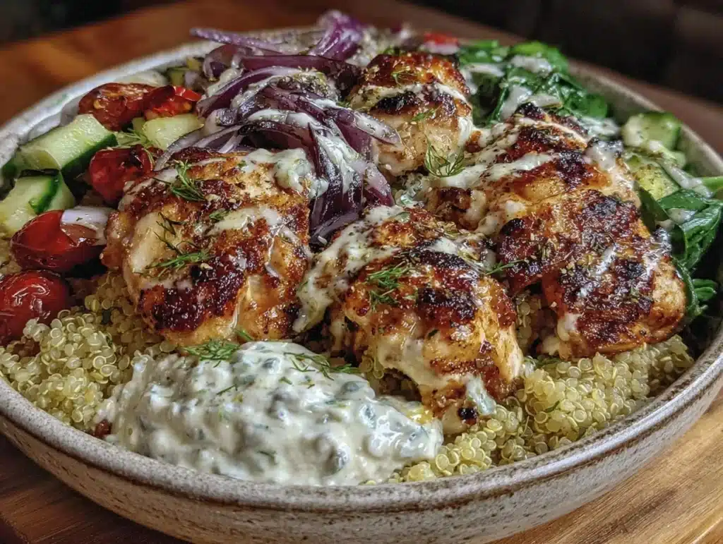 fresh greek chicken bowls - featured image