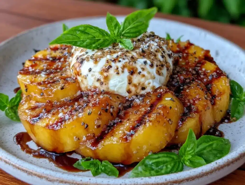 fresh grilled peach and burrata salad - featured image