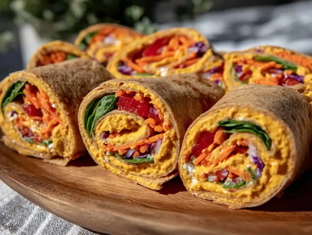 Fresh Rainbow Veggie Hummus Pinwheel Wraps - featured image