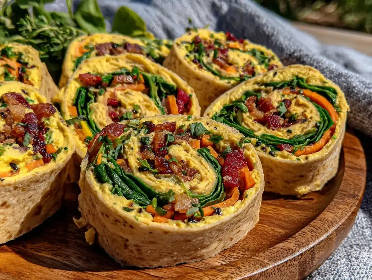 Fresh Rainbow Veggie Hummus Pinwheel Wraps preparation steps
