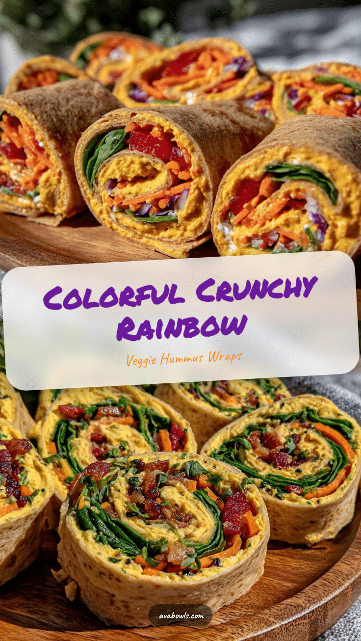 Fresh Rainbow Veggie Hummus Pinwheel Wraps recipe