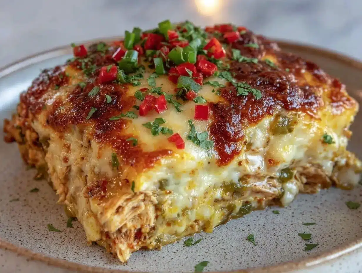 Hatch green chile chicken enchilada casserole preparation steps