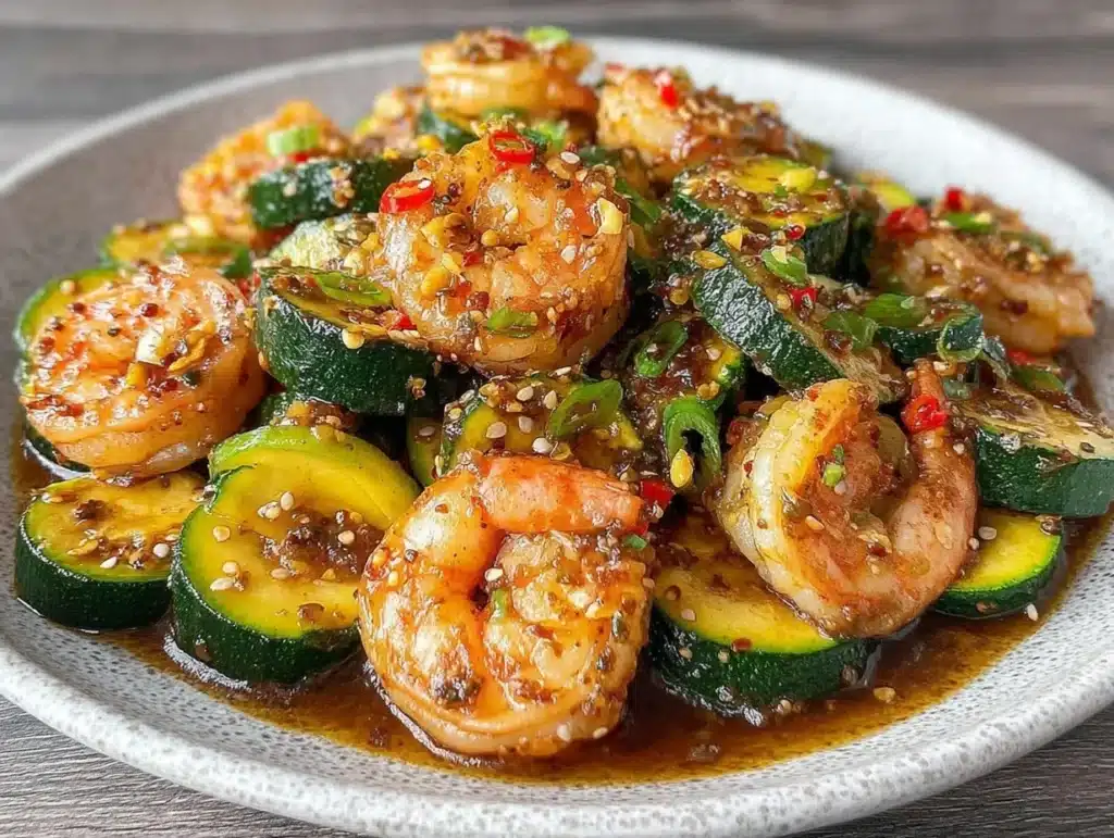 healthy shrimp and zucchini stir fry - featured image