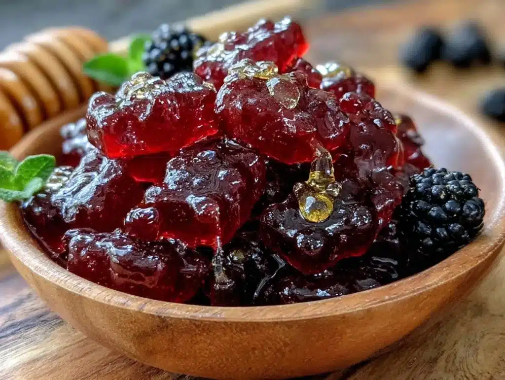 homemade elderberry gummy bears - featured image