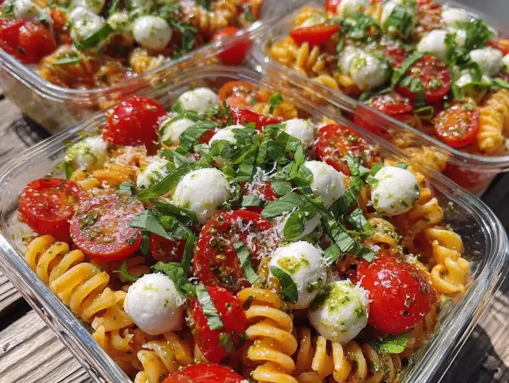 no-heat caprese pasta salad - featured image