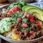 one-skillet ground beef taco rice bowl - featured image