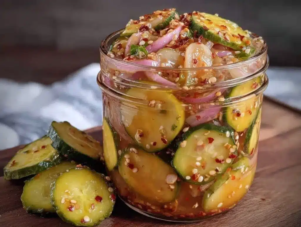 spicy bread and butter refrigerator pickles - featured image