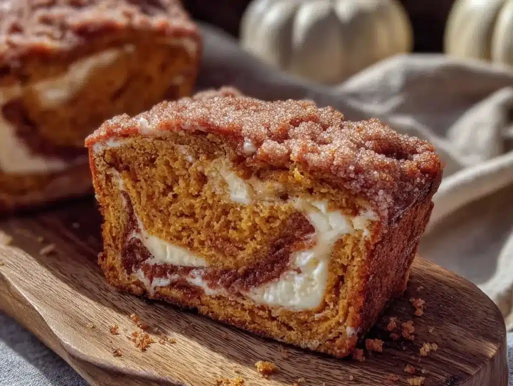 swirled cream cheese pumpkin bread - featured image