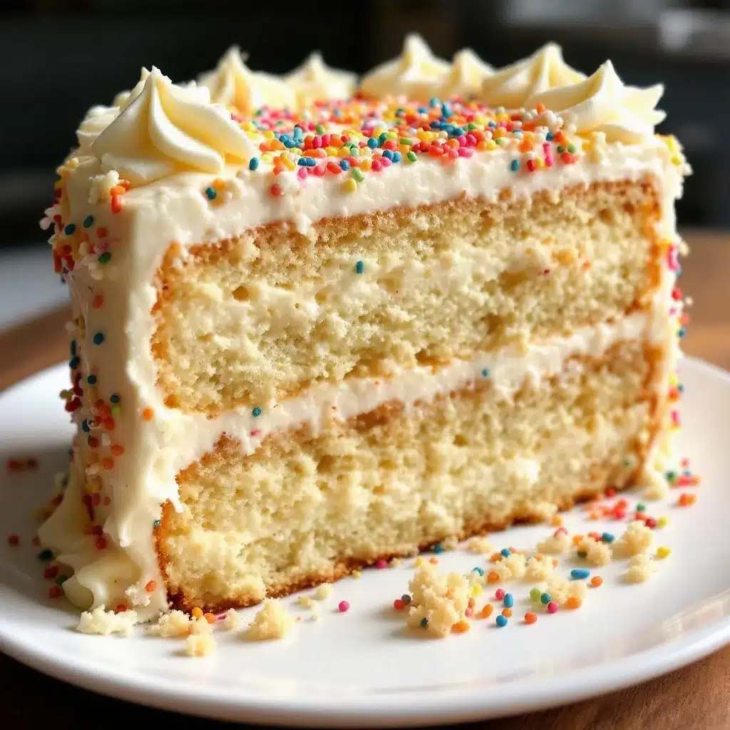 best classic vanilla birthday cake with sprinkle frosting - featured image
