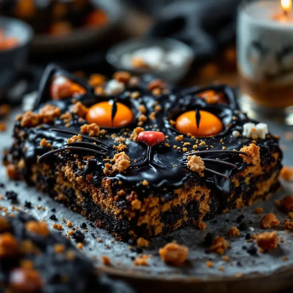 black cat Halloween cookie cake preparation steps
