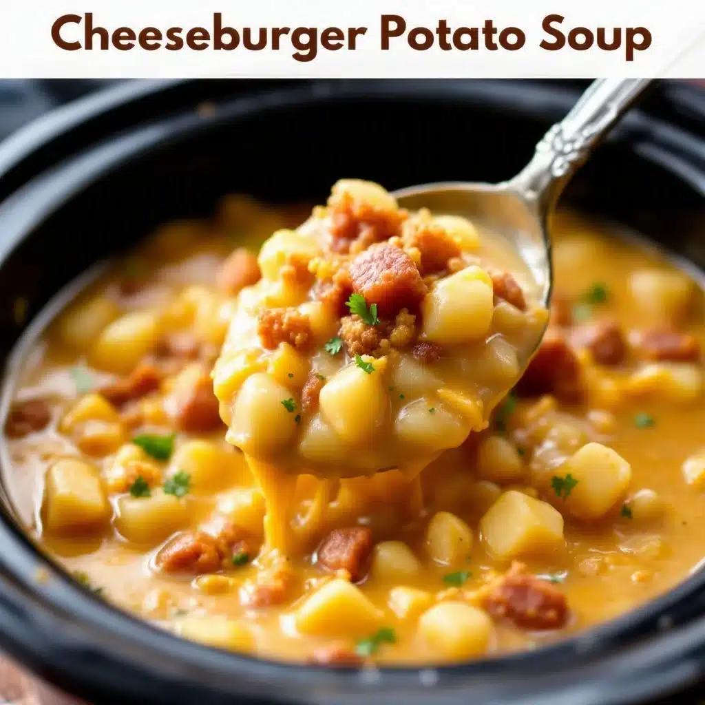 creamy crockpot cheeseburger potato soup - featured image