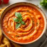 creamy roasted tomato basil soup - featured image