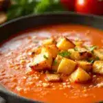 creamy tomato soup with grilled cheese croutons - featured image