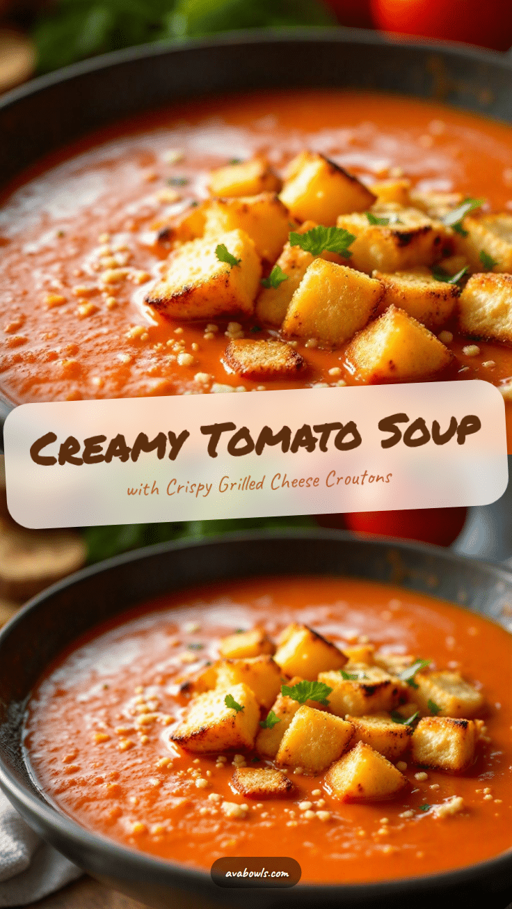 creamy tomato soup with grilled cheese croutons recipe