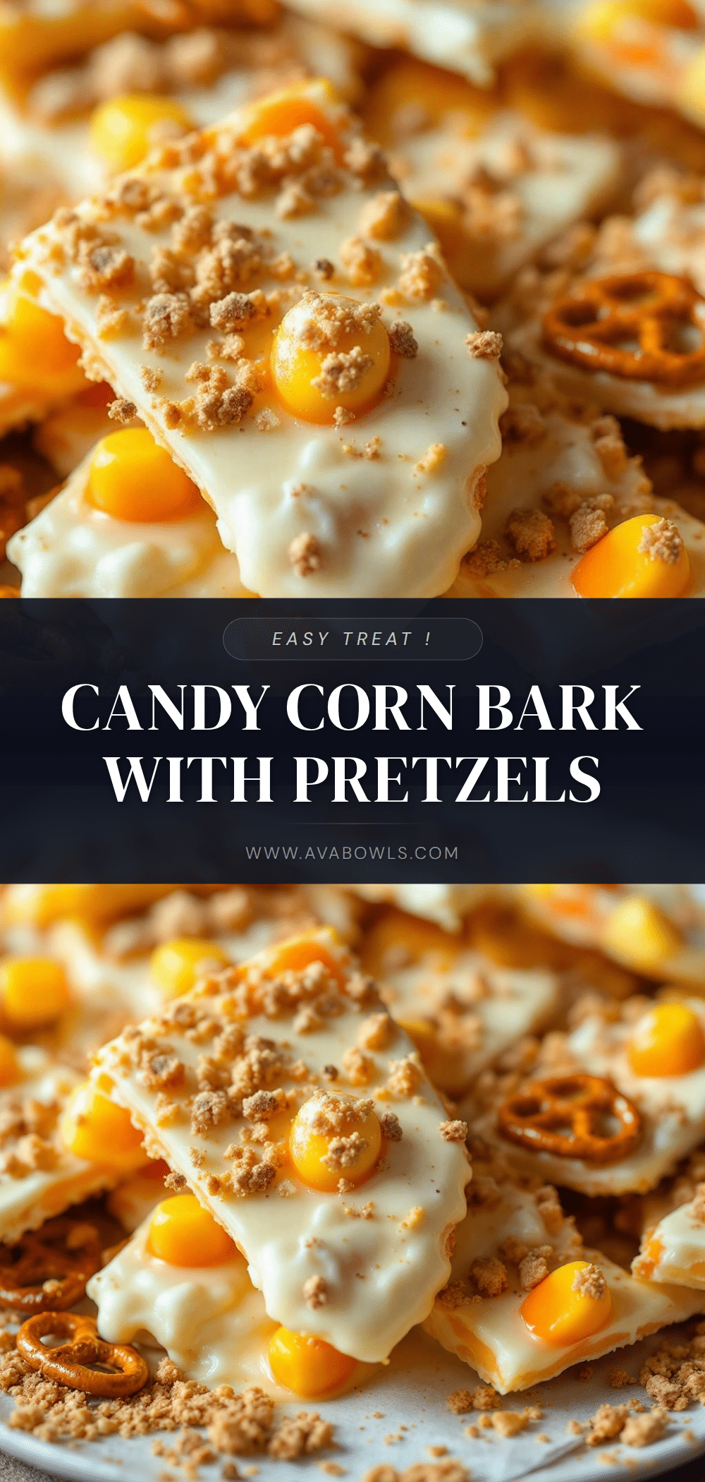 easy candy corn bark with white chocolate and pretzels recipe