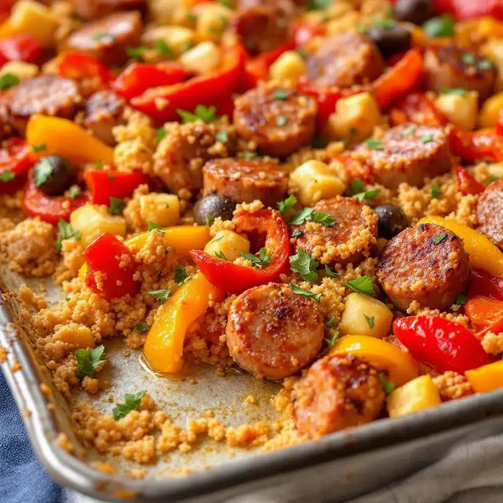 sheet pan sausage and peppers dinner preparation steps