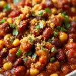 slow cooker football Sunday chili with cornbread - featured image