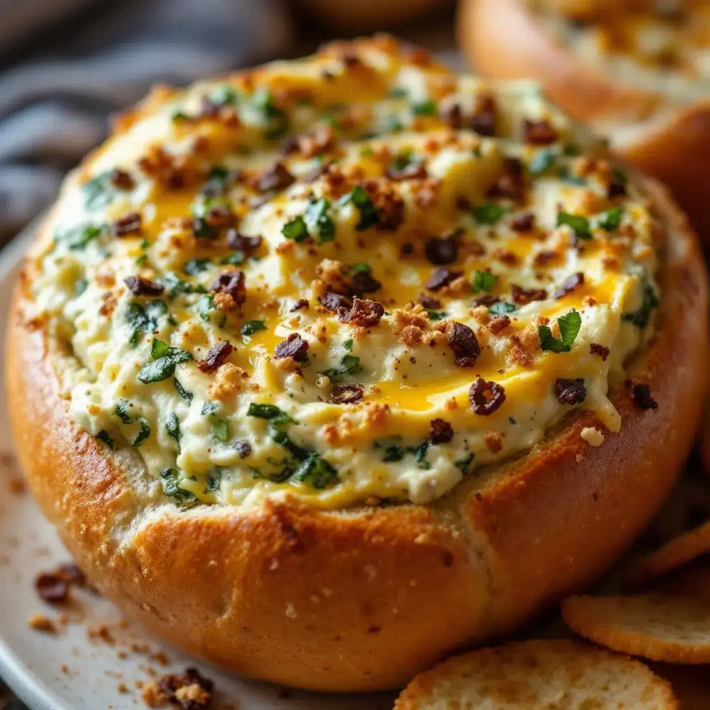 spinach artichoke dip football bread bowl - featured image