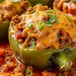 cheesy ground beef stuffed peppers - featured image