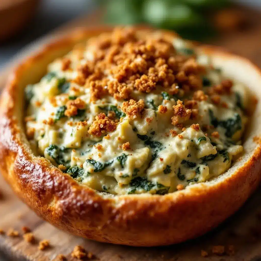 creamy baked spinach artichoke bread bowl preparation steps