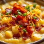 creamy loaded baked potato soup with crispy bacon - featured image