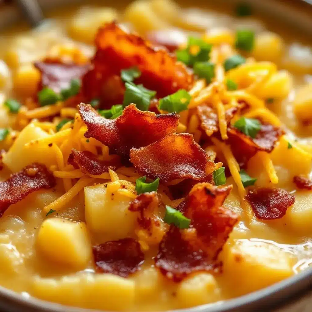 creamy loaded baked potato soup with crispy bacon - featured image