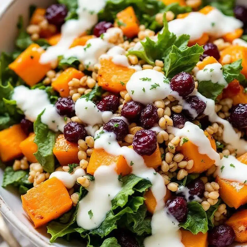 creamy roasted butternut squash and kale salad - featured image
