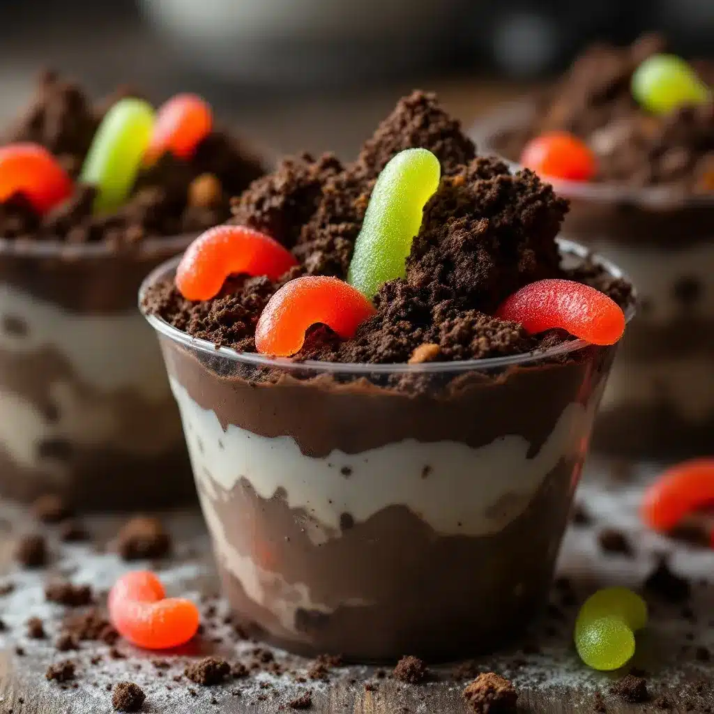 Easy Halloween Dirt Cups with Gummy Worms preparation steps