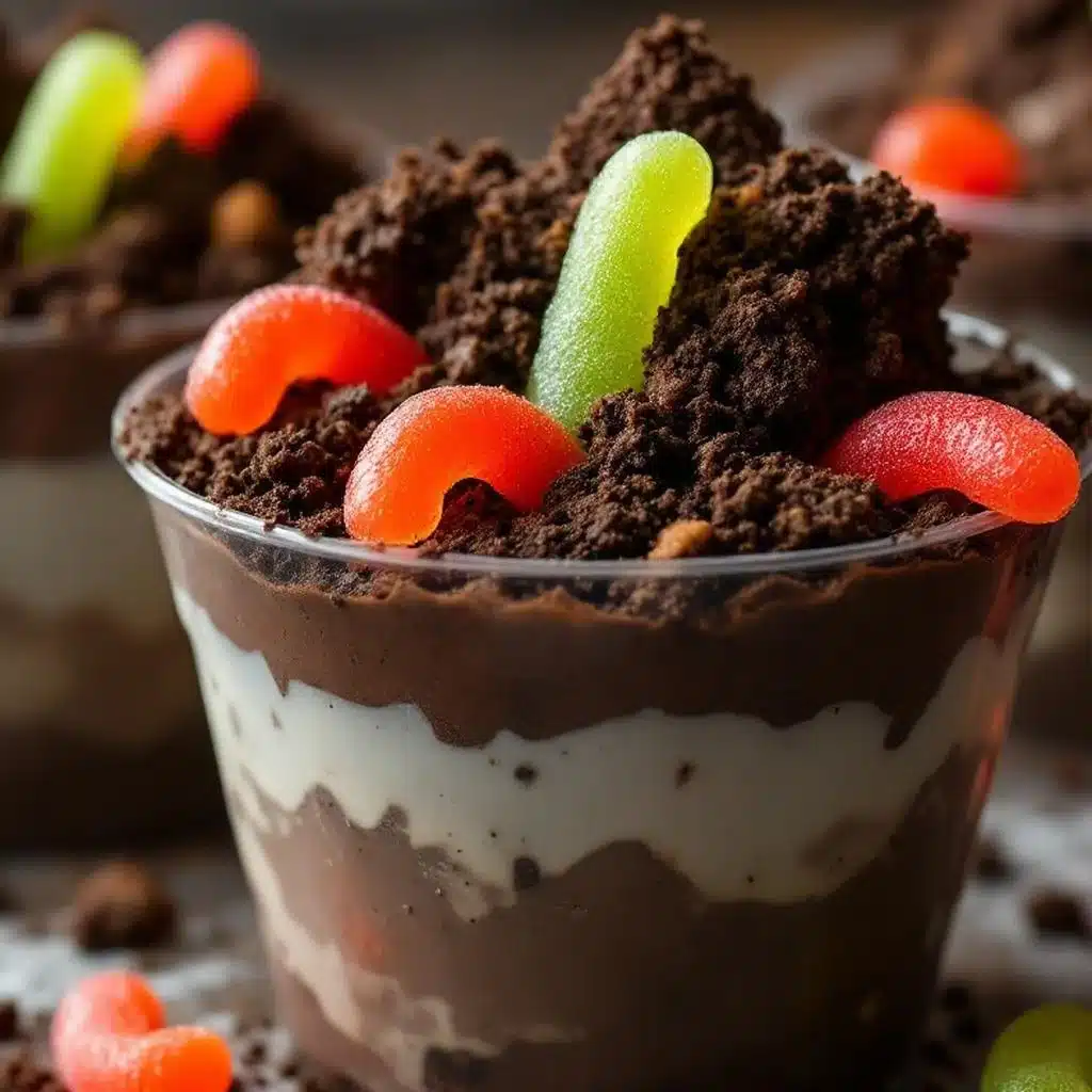 Easy Halloween Dirt Cups with Gummy Worms - featured image