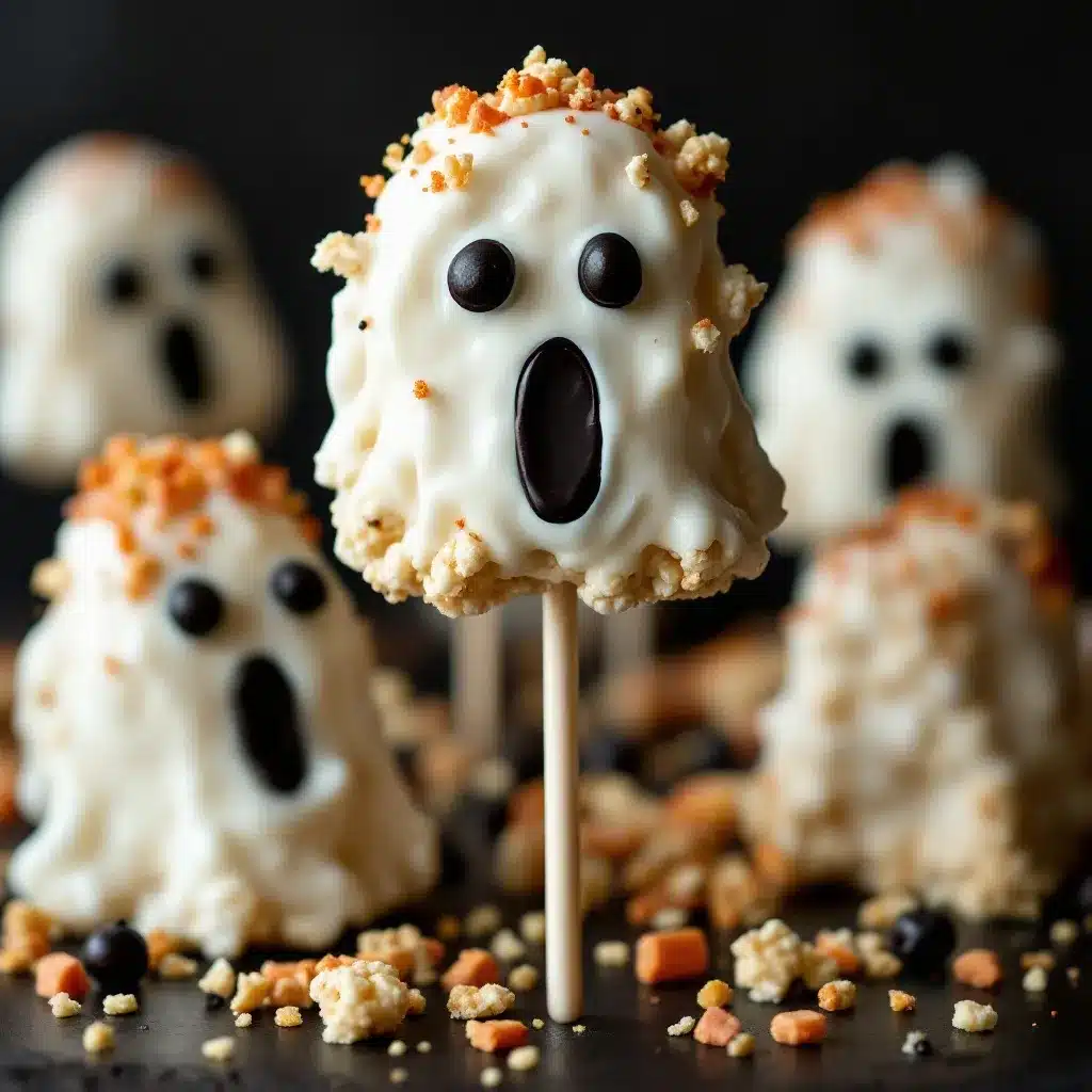 Easy Halloween Ghost Rice Krispie Treat Pops preparation steps