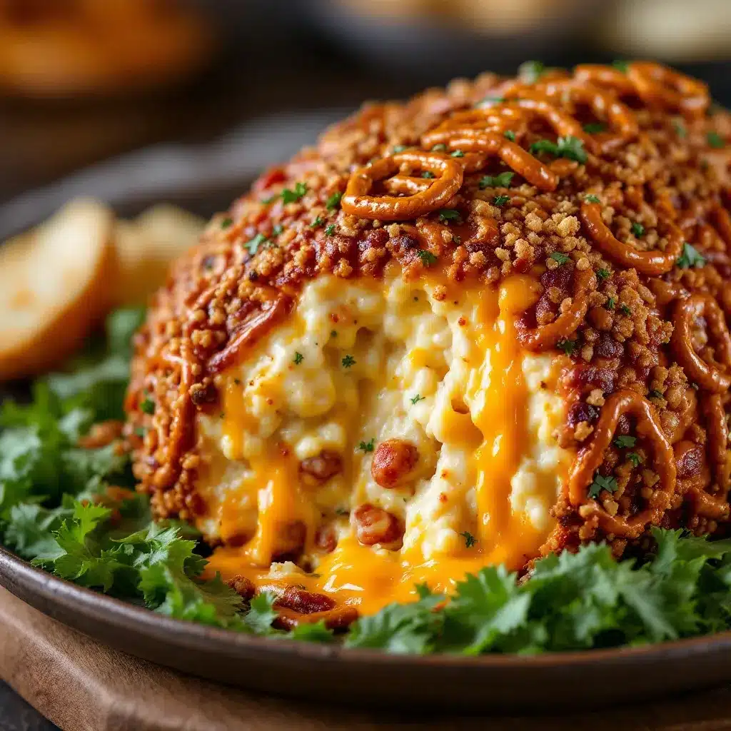 football cheese ball with pretzel laces preparation steps